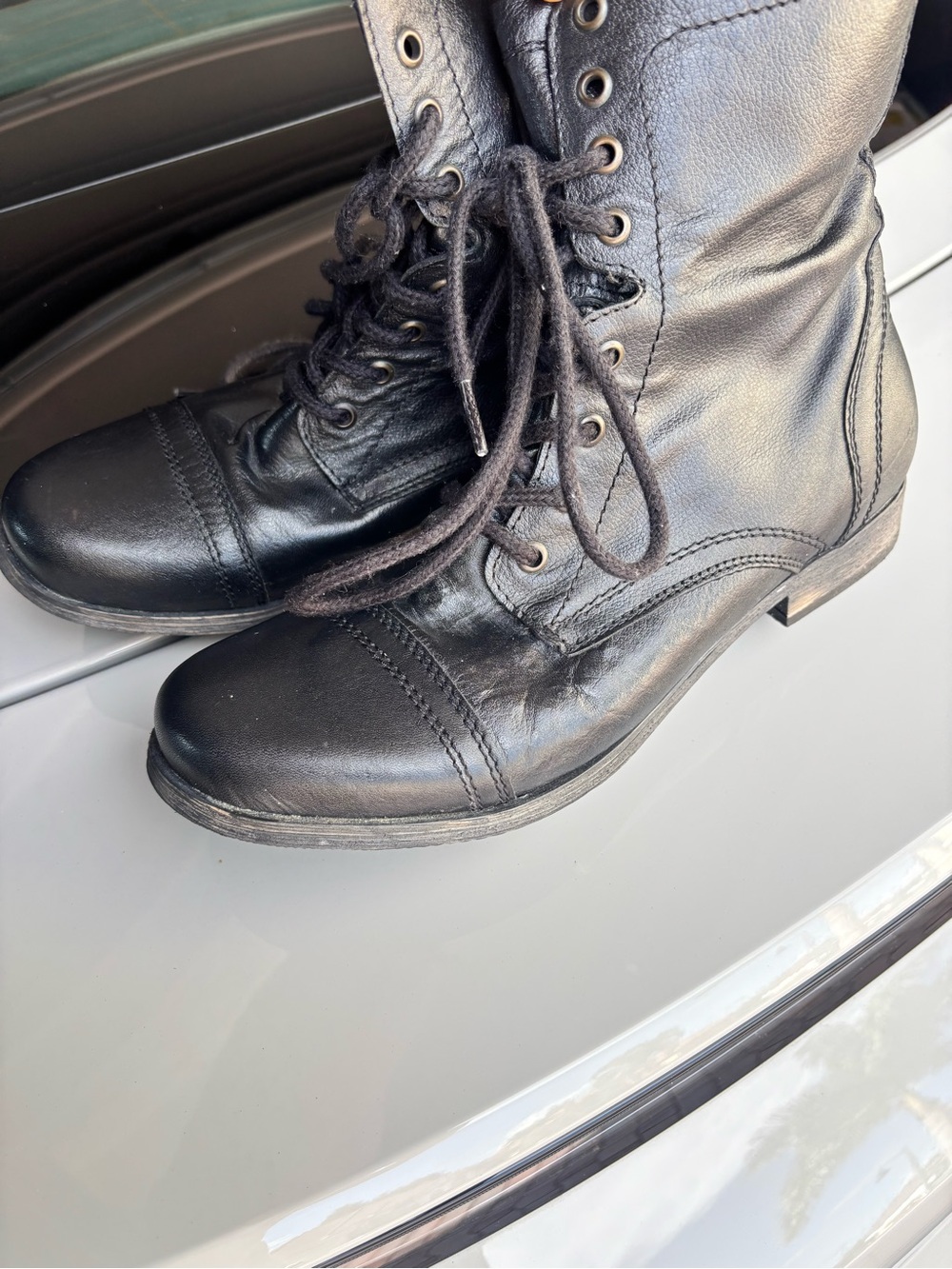 Steve Madden Black Leather Lace-Up Military Boots